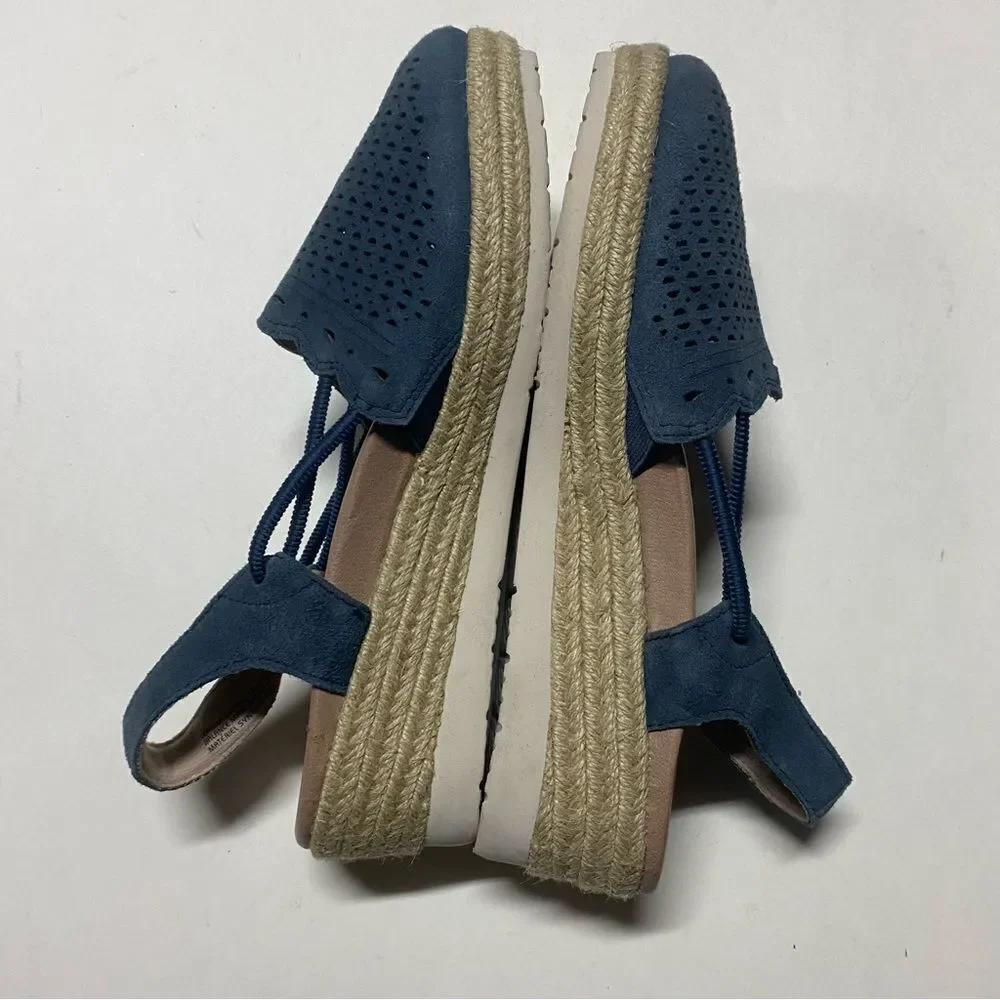 Earth Buran Azalea Wedge Blue Suede Leather Sandals shoes espadrille 9.5